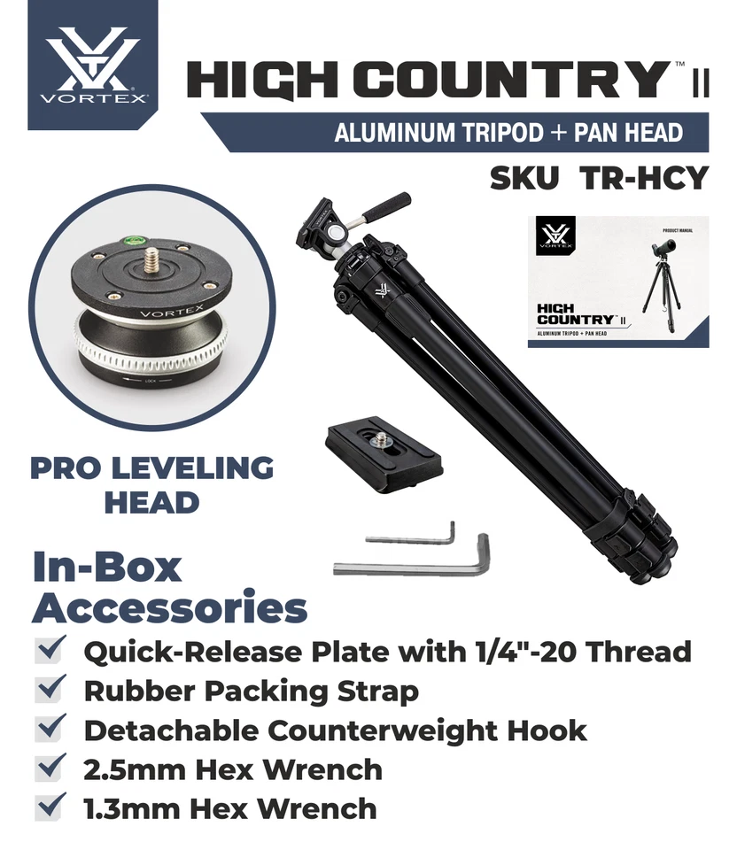 Kit de trípode Vortex Optics High Country II con cabeza de sartén con paquete de sombrero camuflado gratis Foto 3 de 4