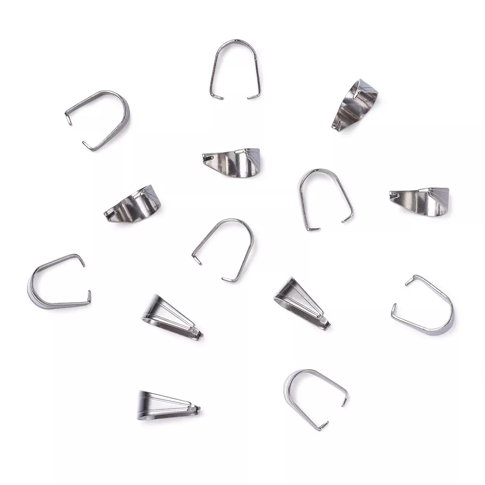 100pcs 304 Stainless Steel Snap On Pendant Bails Decorative Pinch Bails  12.5mm