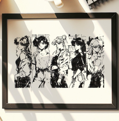 Hand Drawn (Not a Print) Sailor Moon Framed Pen & Ink Art Drawing