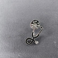 Stethoscope Medical Nurse Doctor Silver Black Lapel Hat Jacket Pin