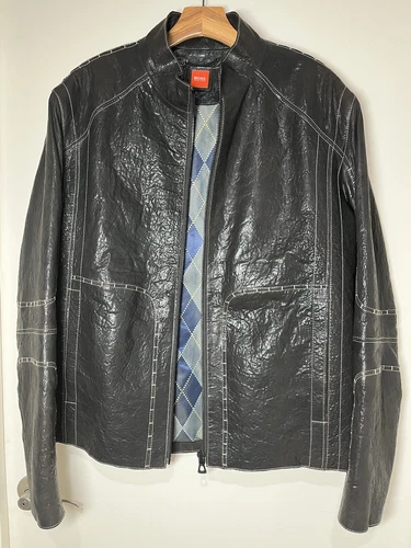 Hugo Boss Lamb Brown leather Racer jkt SZ 46R Casual SUPERB image 2