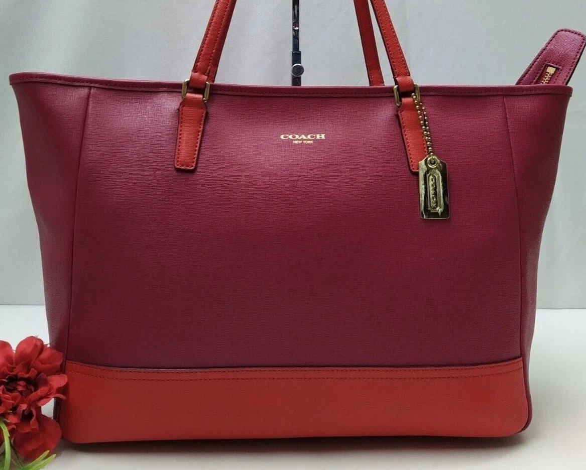 Borsa a tracolla Coach City Tote Colorblock Rosso Magenta Pelle Cerniera Tote