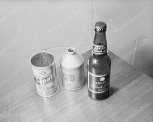Cône de bière haut boîte et bouteille en métal années 1940 8x10 réimpression de l'ancienne photo - Photo 1 sur 1