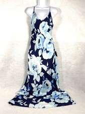 Lulus Maxi Dress Women’s Small Blue Sheath Floral Satin V-Neck Open Back New