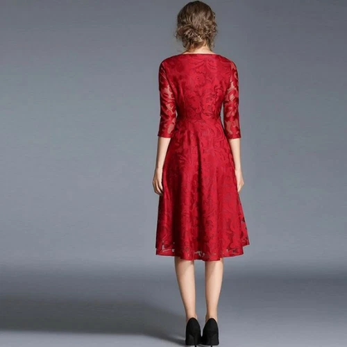 Vestido Europeo Para Mujer Encaje Manga 3/4 Columpio Calce Ajustado Línea A Fiesta Cóctel Vestido - Imagen 13 de 19