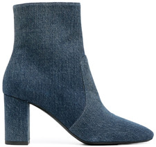 NUEVO EN CAJA Saint Laurent YSL Lou Azul Jeans Denim Cremallera Tacón Bloque Botines 37 7 $1195