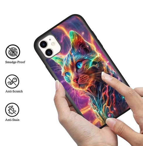Rainbow Magical Fractal Cat For iPhone SE XS XR Max 5 6 7 8 Plus Protective Case - Picture 20 of 25