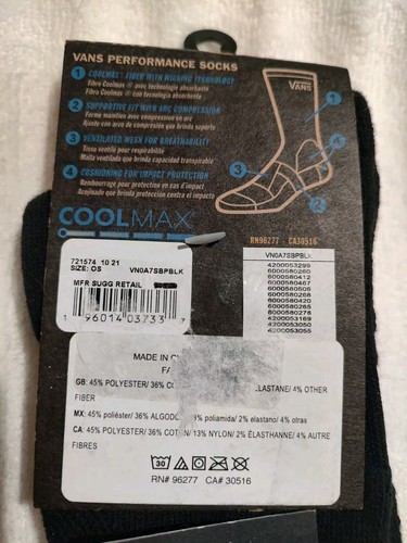Vans "Off The Wall" Crew Socks Original Vans Logo COOLMAX Men's Size 6.5 - 9 - Picture 7 of 9