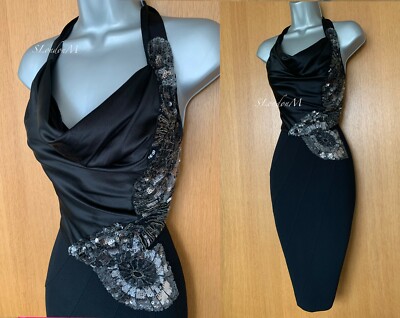 Karen Millen UK 6 Black Sequin Halterneck Open Back Special Occasion Dress  EU 34