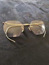 Vtg Rimless Eyeglasses 1/10 12 KG F FULVUE-N 4-3/8" W RX Bifocal Hexagon Bottom