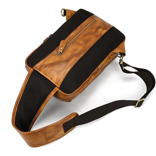 Herren Vintage Echtleder Schultertasche Schlinge Umhängetasche Brust Reise Rucksack - Bild 12 von 27