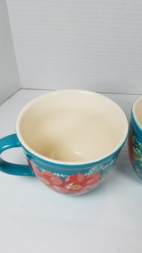Pioneer Woman Stoneware Coffee Mug Cup 16 oz. Floral Turquoise lot of 2 - Picture 9 of 13