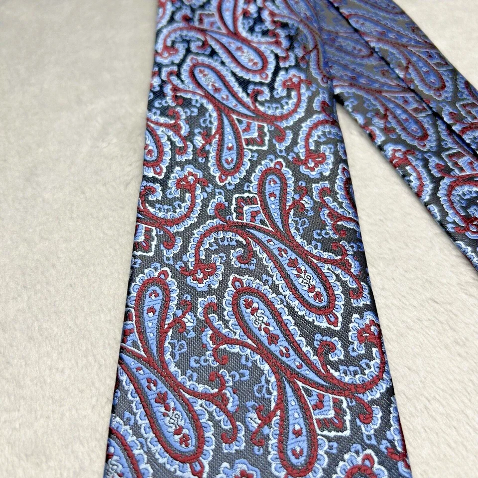 Corbata para hombre Bergamo New York azul cachemir y rojo 59" x 3" hecha a mano Foto 3 de 4