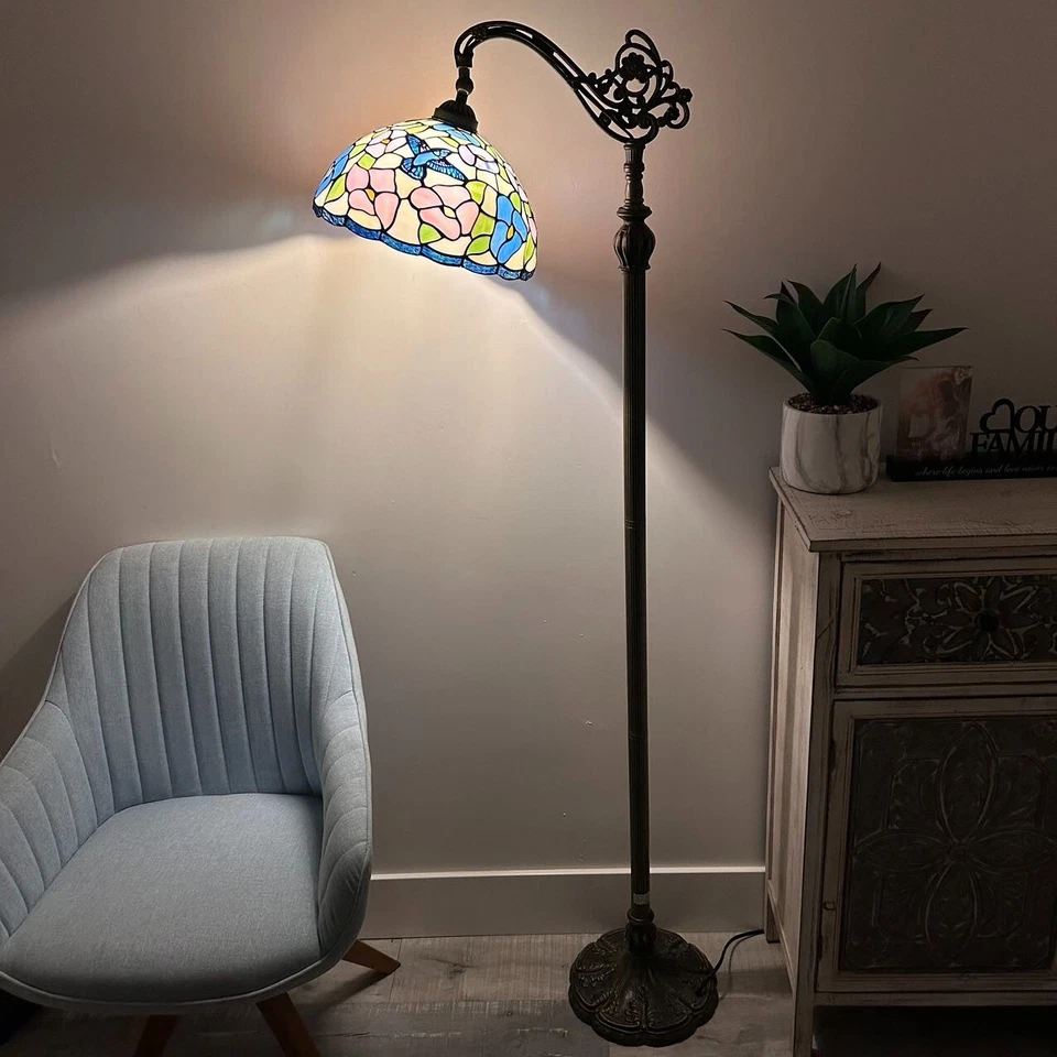 Tiffany Style Floor Lamp Hummingbird Flowers Stained Glass LED Bulb Include 63"H - Image 3 of 4