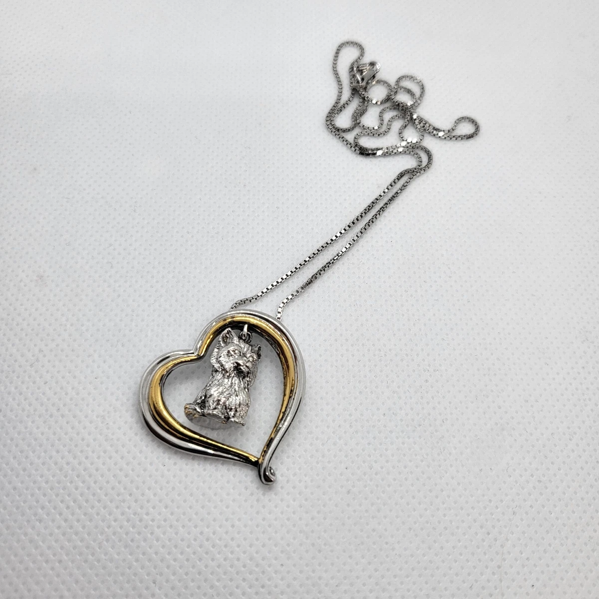 Bradford Exchange Sterling Silver 925 And Gold Cat Heart Pendant Necklace BGE
