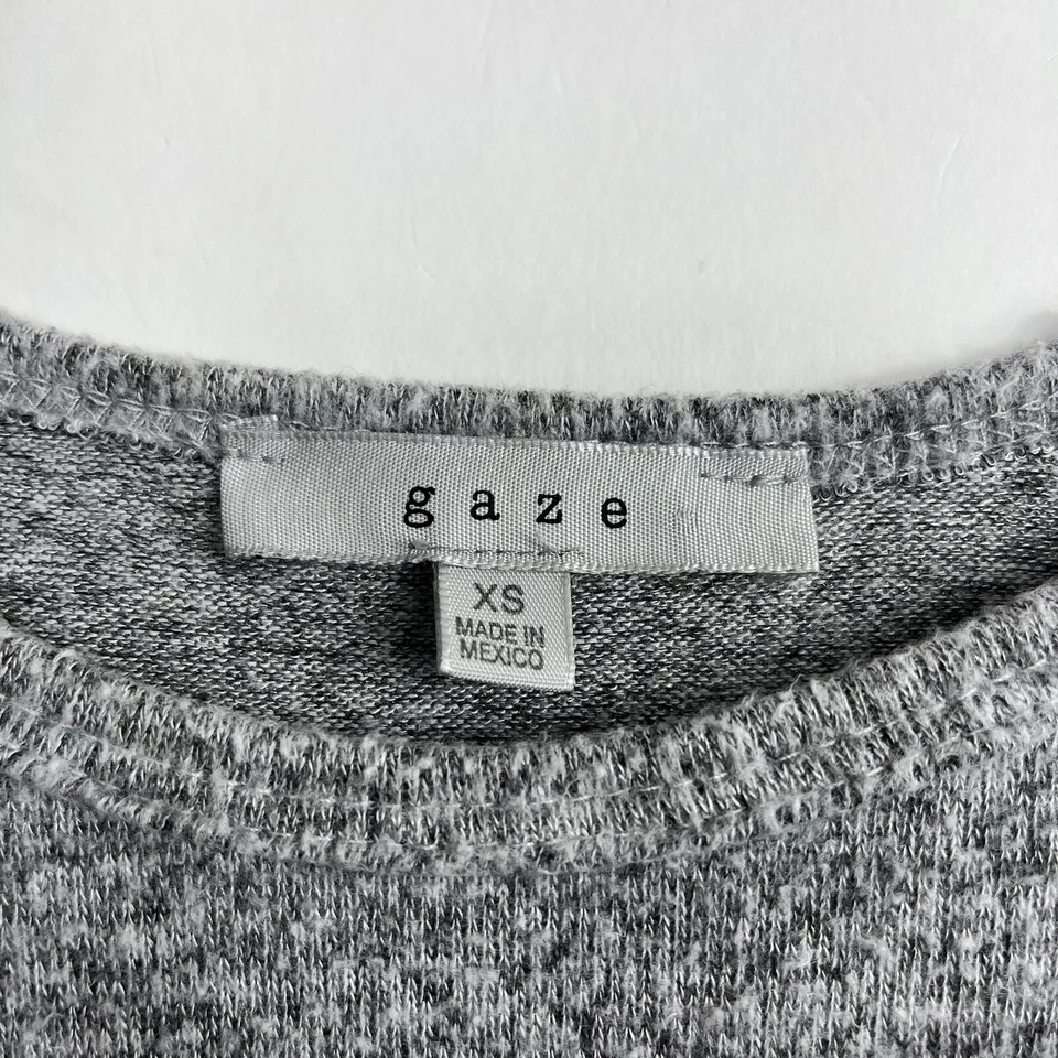 Blusa para mujer Gaze gris claro liso mezclado cuello redondo manga larga talla pequeña Foto 2 de 4