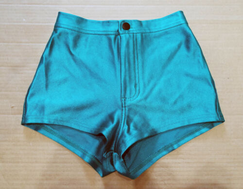 American Apparel Green Disco Shorts Hotpants - Size XS - Shiny Lycra/Spandex - Picture 1 of 11