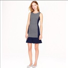 J. Crew Knit Colorblock Sheath Dress with Ruffle, Navy and Gray, Size 6