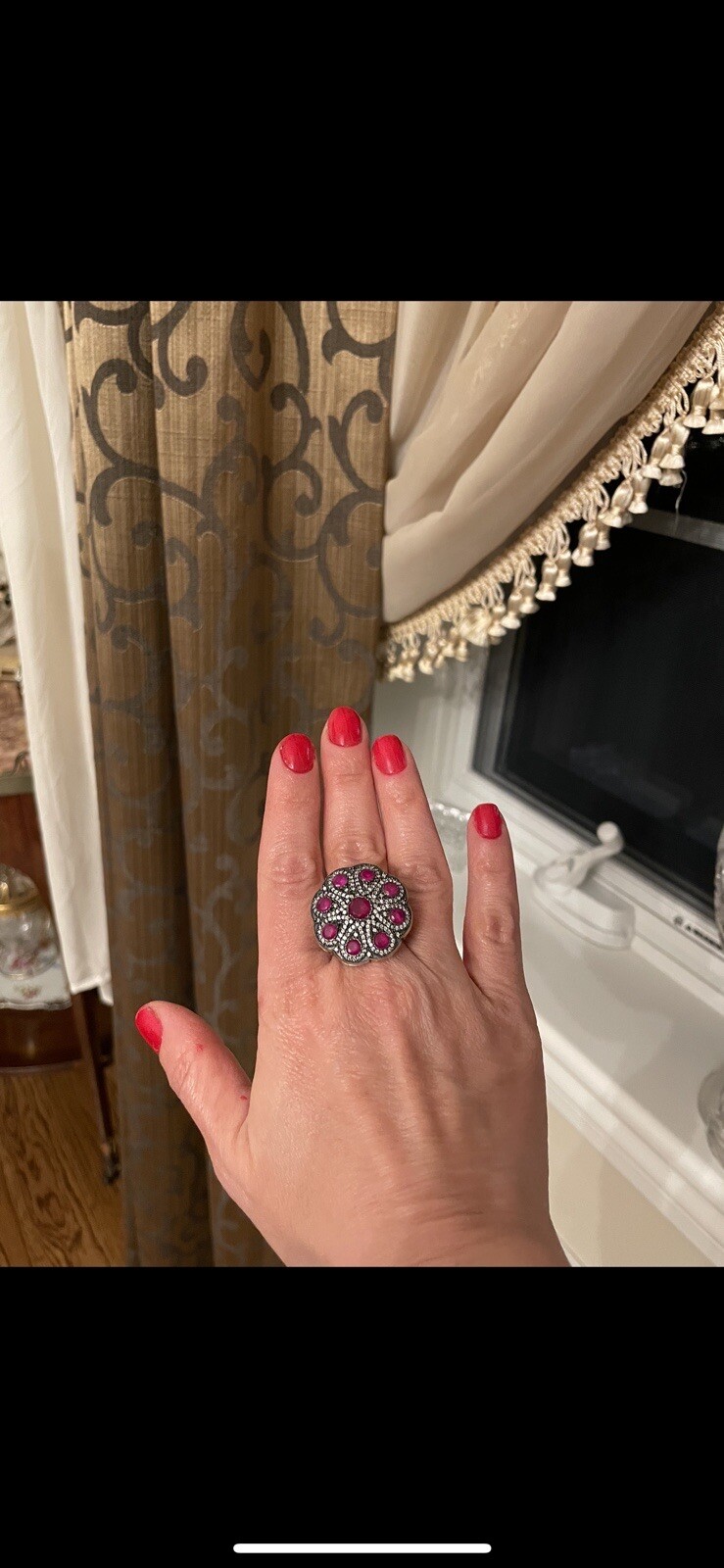 Natural earth mined ruby lab created diamond ring - image 3