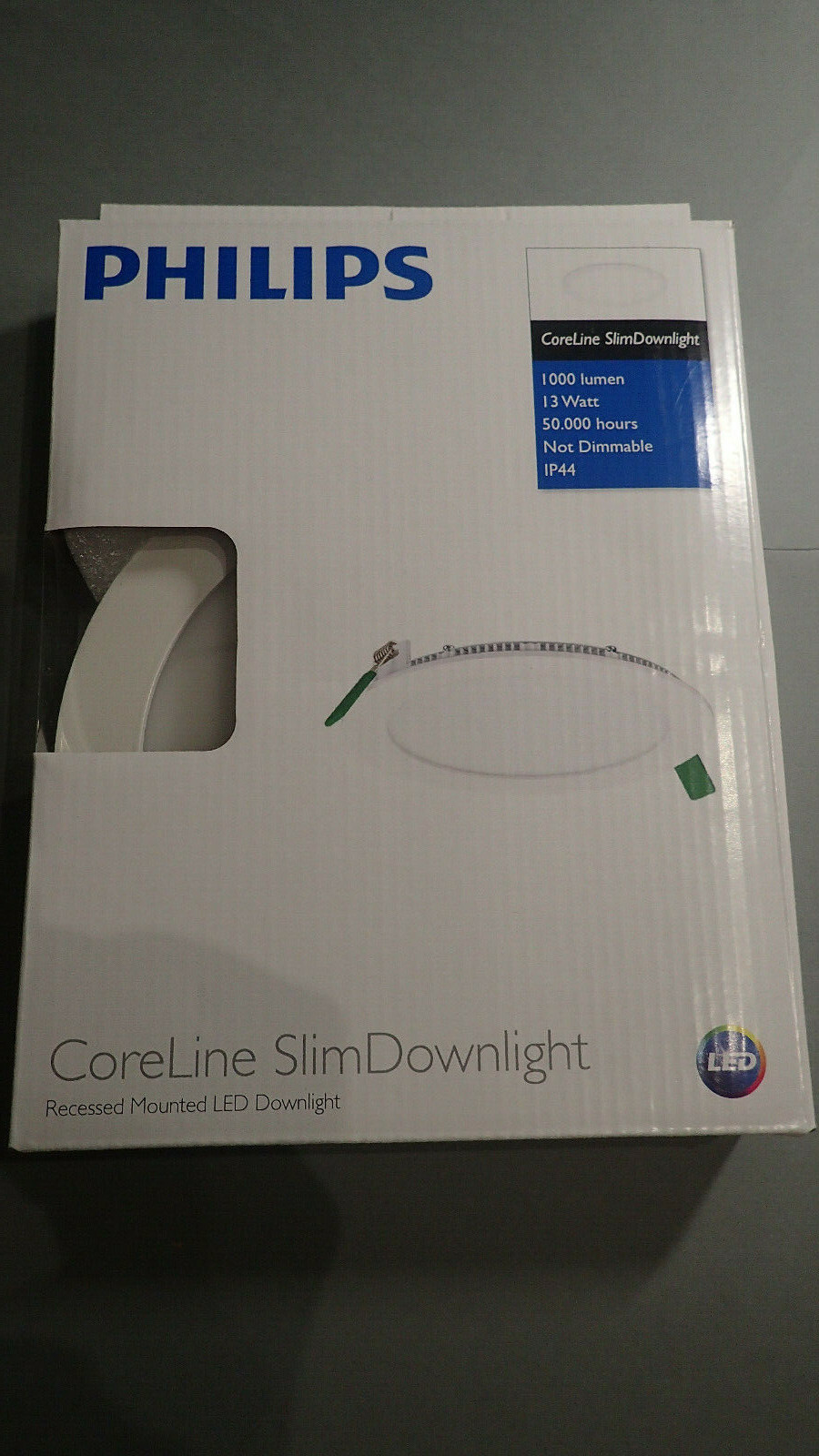 Spot LED downlight extra plat Philips Coreline SlimDownLight 165mm blanc encastrable