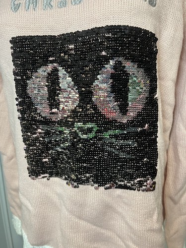 Holiday Time Christmas Ugly Sweater Women's M Pink Flippy Sequin Cat Xmas - 第 3/8 張圖片