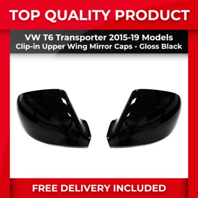 FITS VW T6 TRANSPORTER 2015-19 WING MIRROR COVER CAPS CASING BLACK LEFT & RIGHT - Image 1 of 4