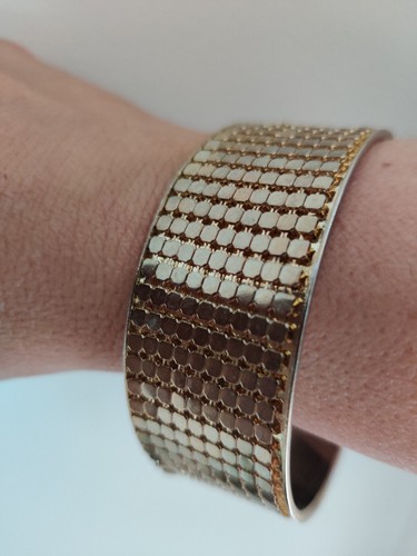 Gold Tone Liquid Metal Wide Bangle Bracelet Disco Era 80s Whiting & Davis Vibe - Picture 8 of 14