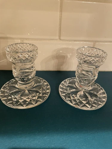 WATERFORD CHRYSTAL PAIR OF VINTAGE GLANDORE 3 3/8" CANDLESTICKS -