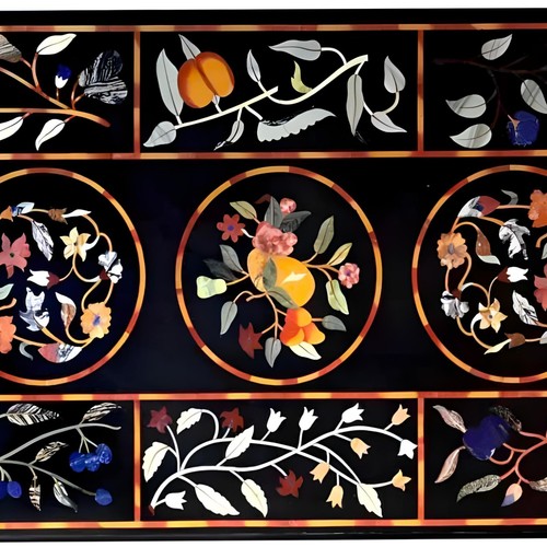 Custom Black Marble Dining Table Top | Semi-Precious Stone Inlay | Luxury Garden - Picture 2 of 6