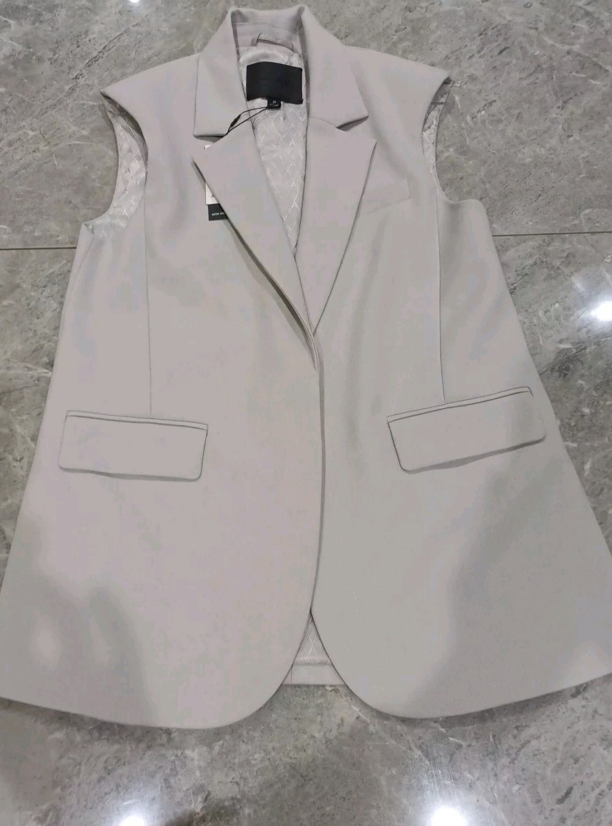 M&S AUTOGRAPH Longline Waistcoat With Wool Size 12 SILVER GREY