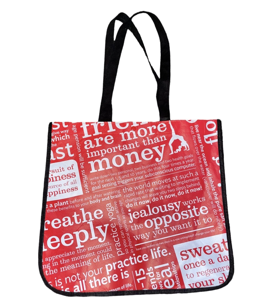 Lululemon Plastic Medium Shopping Bag Tote Red White 15x14 Love Namaste Writing