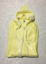 Vintage Infant Baby Unisex Clothes Yellow Flannel Hooded Bath Robe Long Sleeves