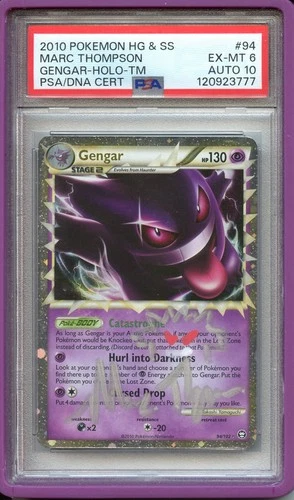 2010 TCG POKEMON HG & SS GENGAR MARC THOMPSON #94 PSA 6 EX-MT AUTO 10 HOLO