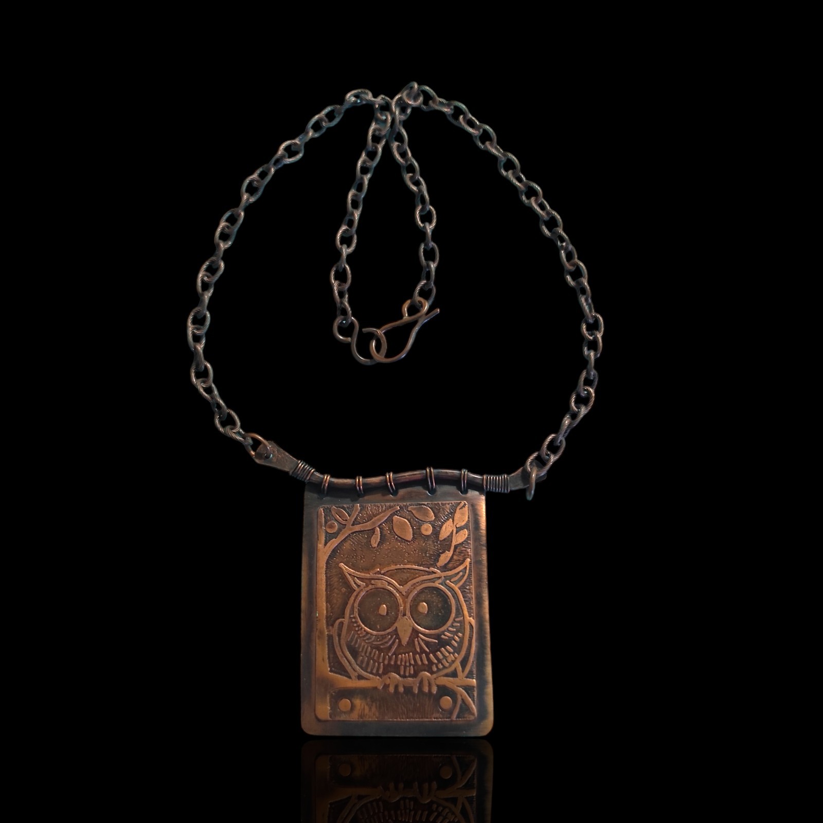 Unique Solid Copper Panel Pendant Owl Amulet Neck… - image 1