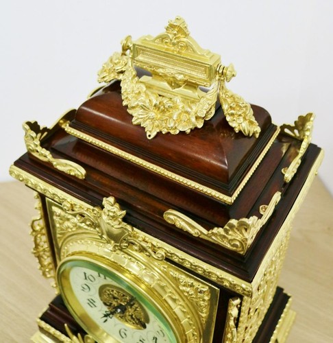 Antique French 8 Day Solid Oak & Ormolu Mounts Cube Style Mantel Table Clock - Picture 3 of 24