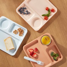Kids' 6pc 9.5" Plastic Square Divided Plate: Microwave  Dishwasher-Safe,Ages 3 