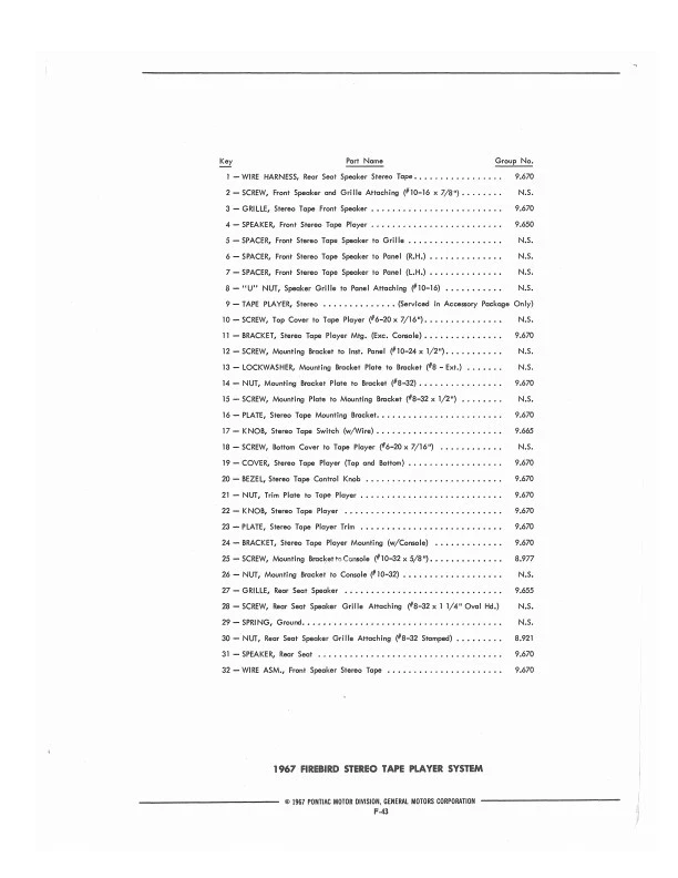 Catalogo Illustrato Dei Pezzi Del Pontiac Firebird Del 1967 Con Numeri Di Parte - Immagine 3 di 4