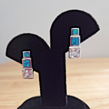 Sterling Silver 925 Blue Opal Dangle Drop Earrings