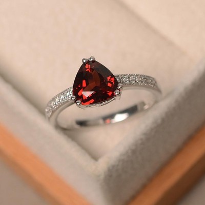 2.15 Ct Natural Red Garnet Diamond Wedding Engagement Ring 14K Solid White Gold