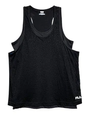 FILA Black Activewear Layered Logo Tank Top with Semi-Sheer Overlay, size XL