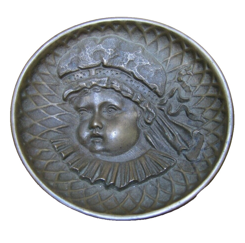 W H JACKSON Co BABY CHILDS FACE Antique Decorative Art Bronze Brass Ornate Tray