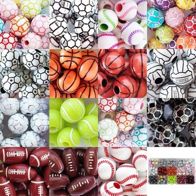 15Style Sports Beads Kit with 1 Elastic Cord & Box for DIY Bracelets Necklaces