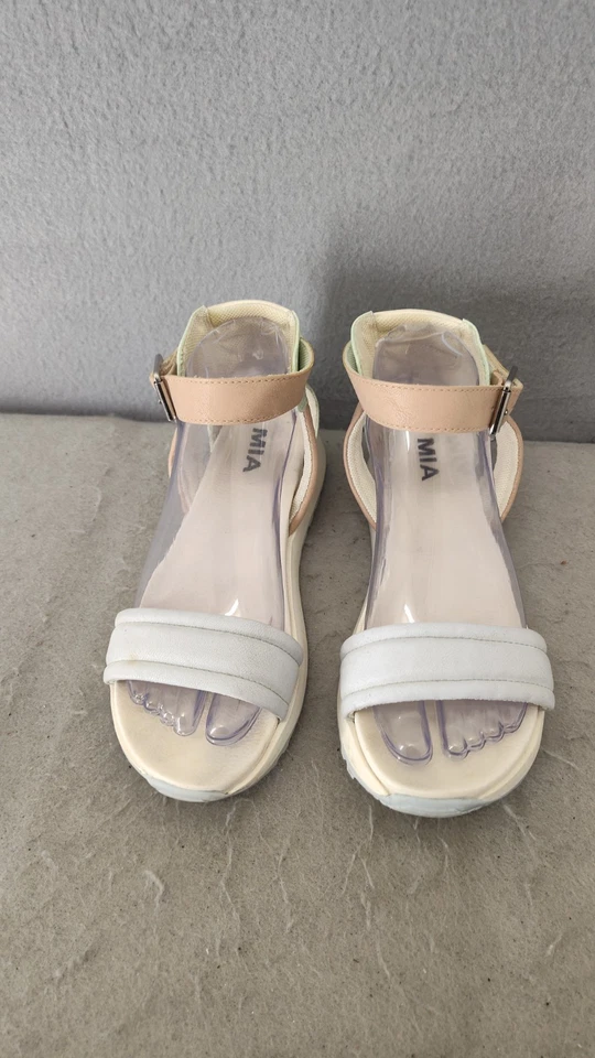 Mia Women Sandals 7 White Nude Ankle Strap Platform Buckle Casual Comfort Shoes - Image 2 of 4