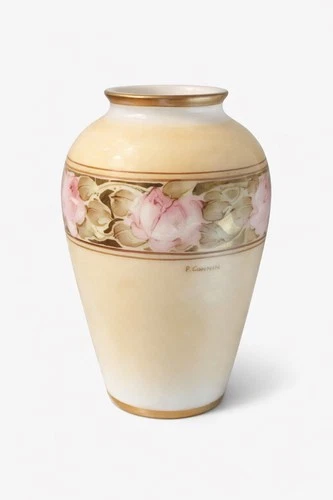 Vintage DeLuxe Inc. U.S.A. Milk Glass Vase Hand Painted  Artist Signed P Connin