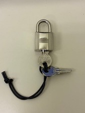 Used Hermes Cadena No.114 Padlock Silver with 2 Keys Bag Charm Authentic
