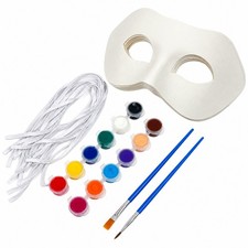 10pcs DIY Blank Full Face Mask Paint Kit 12 Acrylic Color Paint Brushes Elastic