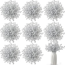 50 Pieces Artificial Holly Berry Stem Picks with Snowflake Frosted Christmas ...