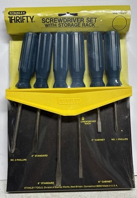 Vintage Stanley Thrifty 6 Piece Screwdriver Set W/ Storage Rack 62-407 USA - NOS