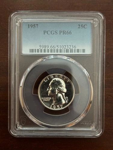 Washington Quarter - 90% SILVER - 1957P - Graded - PCGS - PR66 - 236