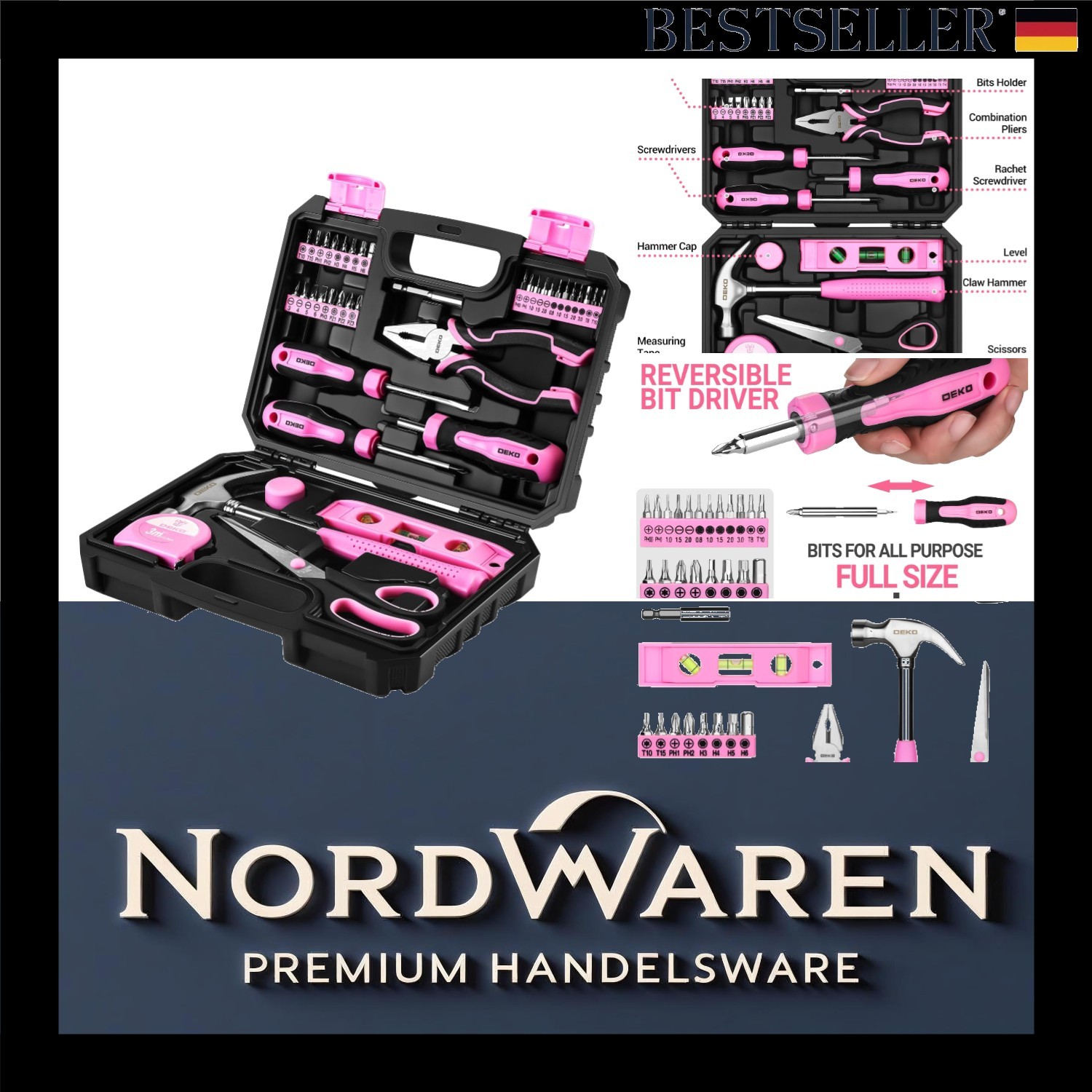 Ergonomisches 42-teiliges Werkzeugset in Rosa – Ideal als Geschenk für Frauen